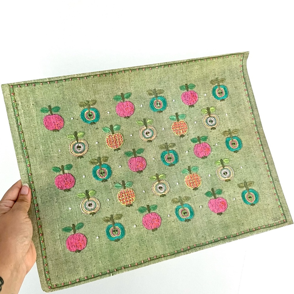 Vintage 70’s embroidered apples paper placemats set of 8